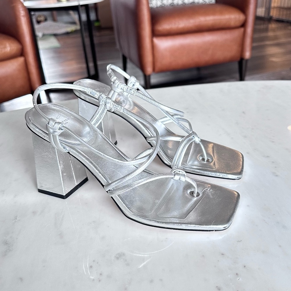 Marc Fisher Silver Block Heel Sandals